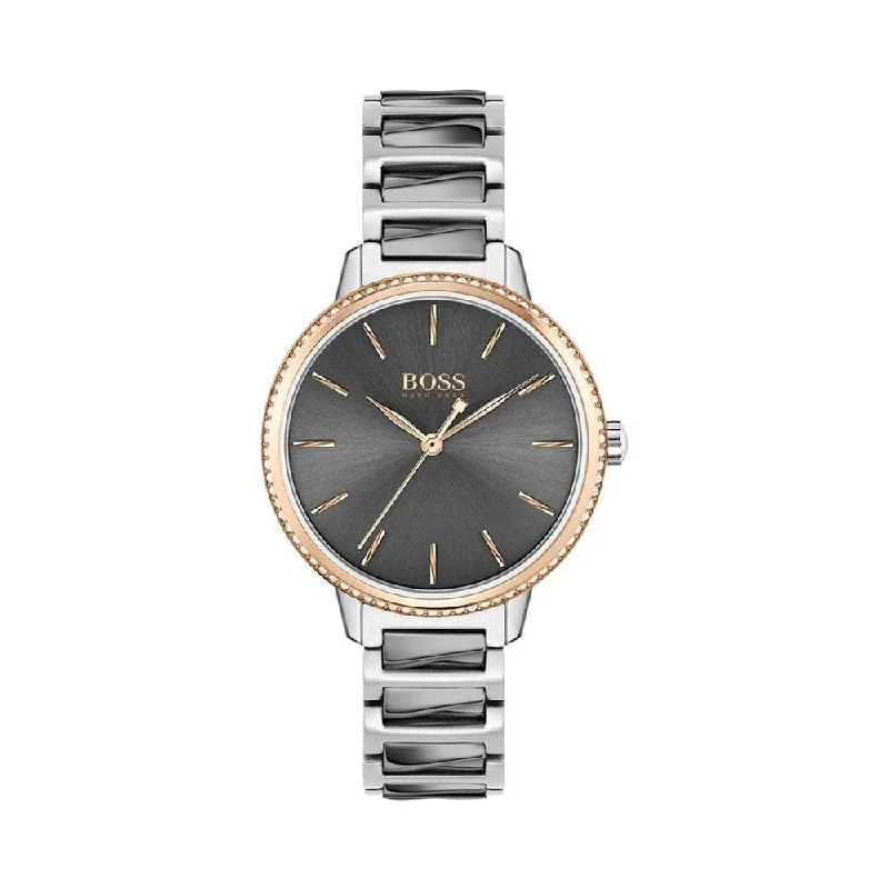 leather band smartwatch designs-Hugo Boss Watches Signature Chronograph Analog Grey Dial Women's Watch -1502569