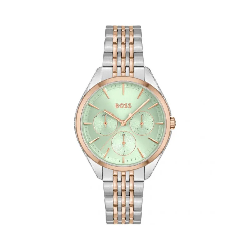 sports watches with interval workout functions-Hugo Boss Women Saya Round Green Watches 1502641