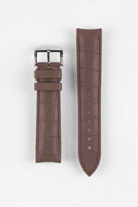 leather strap analog wristwatches-ISOSWISS SKINSKAN Alligator-Embossed Rubber Watch Strap in BROWN