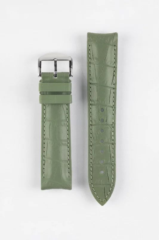 luxury limited-edition timepieces-ISOSWISS SKINSKAN Alligator-Embossed Rubber Watch Strap in KHAKI GREEN