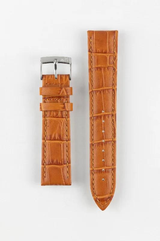 solar-powered mechanical chronograph watches-Morellato BOLLE Alligator-Embossed Calfskin Leather Watch Strap in HONEY