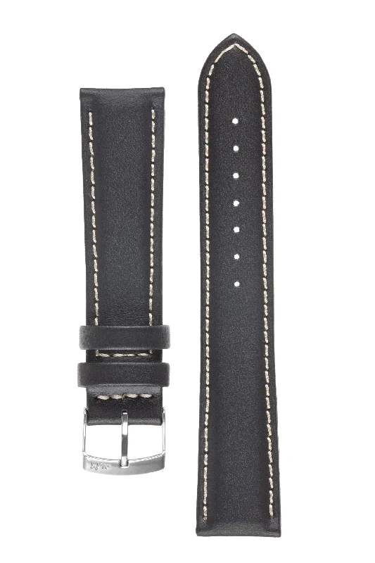 luxury wristwatches with sapphire glass-Morellato CASTAGNO Calfskin-Grain Vegan Leather Watch Strap in BLACK