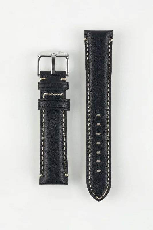 digital sport watches with waterproof design-Morellato GIORGIONE Smooth Calfskin Leather Watch Strap in BLACK