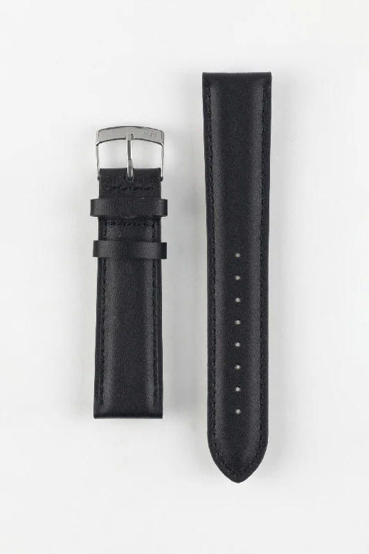 military-style digital watches-Morellato GRAFIC Calfskin Leather Performance Watch Strap in BLACK