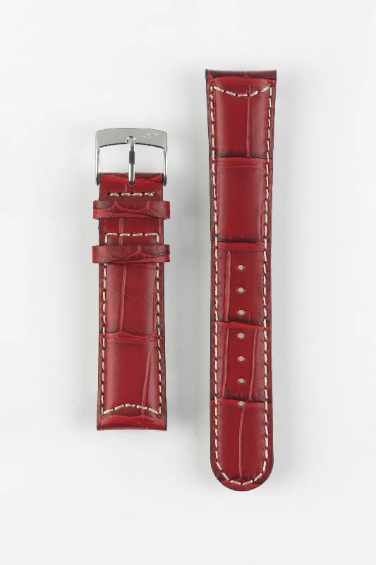 classic gold-tone wristwatches-Morellato GUTTUSO Alligator-Embossed Leather Watch Strap in BURGUNDY