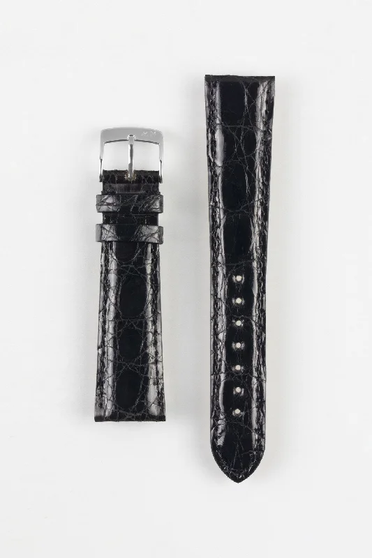 leather strap smartwatches-Morellato MOMBASA Genuine Crocodile Watch Strap in BLACK