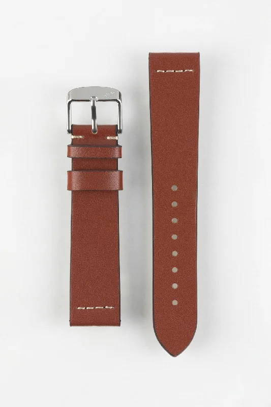 smartwatch with workout data sync-Morellato PAROS Recycled Leather-Fibre Watch Strap in GOLD BROWN