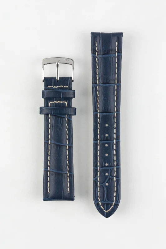 high-tech dive watches for professionals-Morellato PLUS Alligator-Embossed Calfskin Leather Watch Strap in BLUE