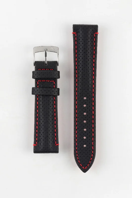 luxury mechanical wristwatches for women-Morellato RACE Motorsport Microfibre Watch Strap in BLACK with RED Stitch