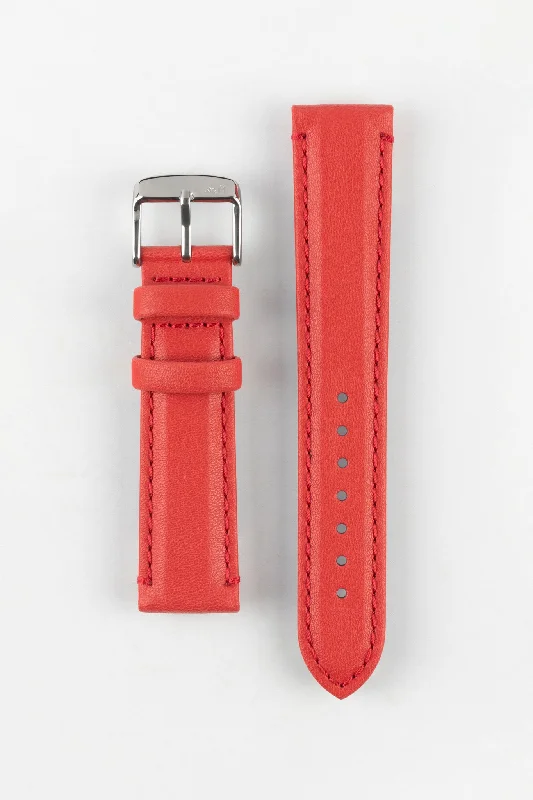 solar-powered digital smartwatches-Morellato ROWING Water-Resistant Calfskin Leather Watch Strap in RED