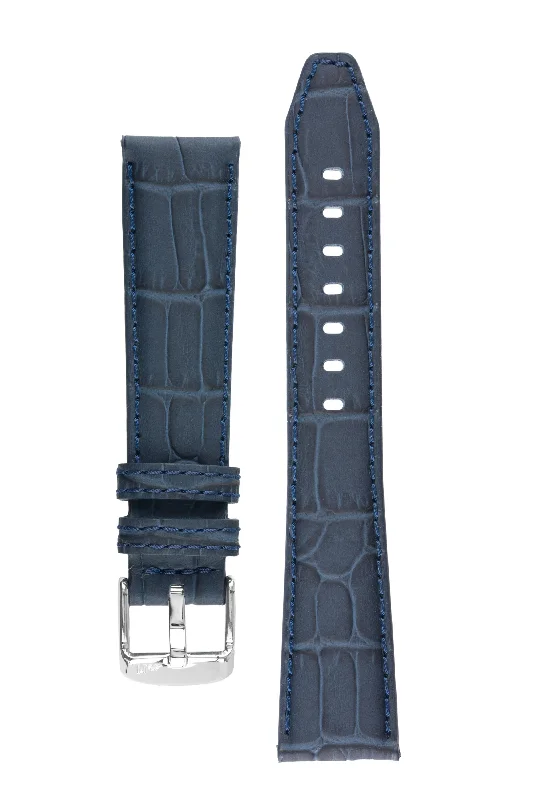 smartwatch with real-time GPS updates-Morellato SOCCER Alligator-Embossed Calfskin Leather Watch Strap in BLUE