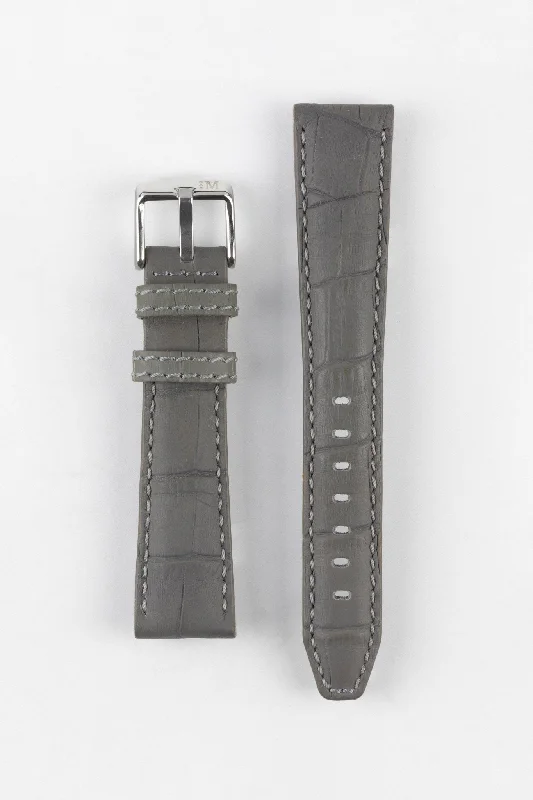 solar-powered analog watches-Morellato SOCCER Alligator-Embossed Calfskin Leather Watch Strap in GREY