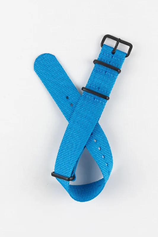 analog wristwatches with date function-Nylon Watch Strap in CAPRI BLUE with Black PVD Buckle and Keepers