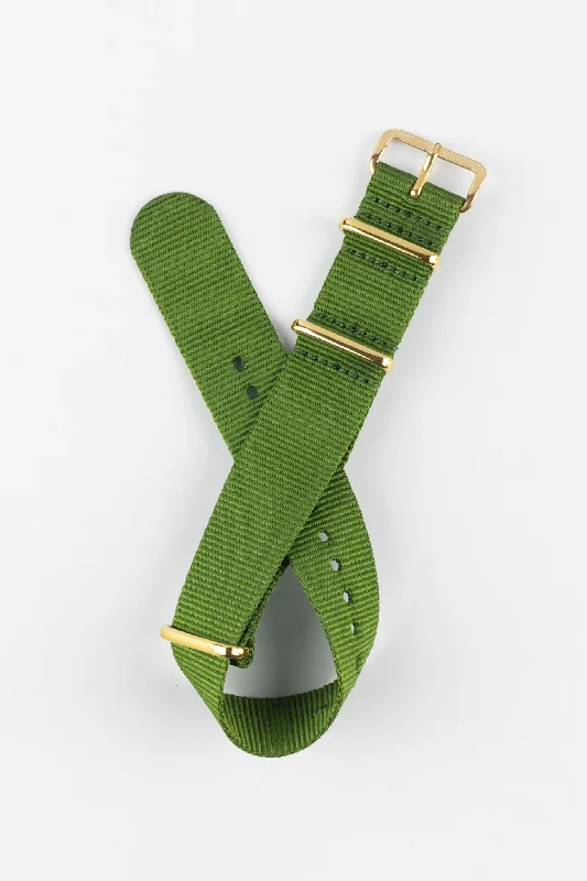 men's titanium bracelet watches-Nylon Watch Strap in GREEN with Gold Buckle and Keepers