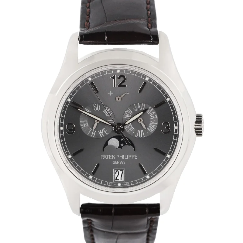 smartwatch with wrist-based pulse tracking-Patek Philippe Annual Calendar 18k White Gold Slate 39mm 5146 Leather Watch