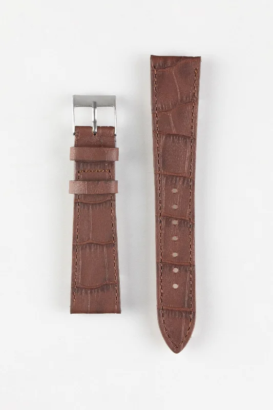 classic mechanical diving wristwatches-Pebro NILE Crocodile-Embossed Calfskin Leather Watch Strap in GOLD BROWN