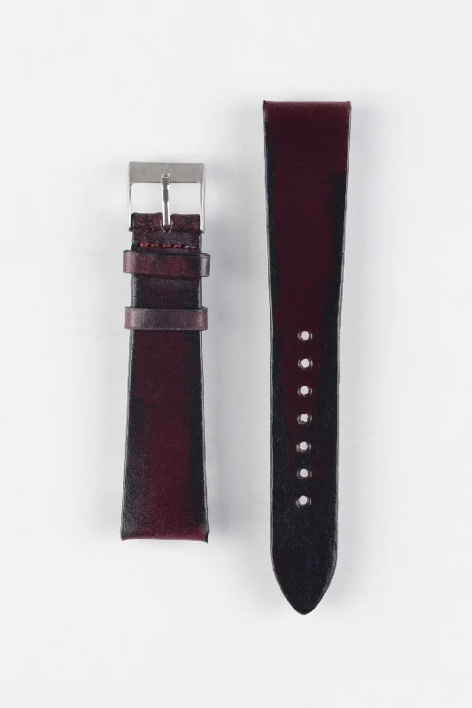 smartwatch with GPS navigation system-Pebro VENEER Lacquered Vintage Leather Watch Strap in BURGUNDY