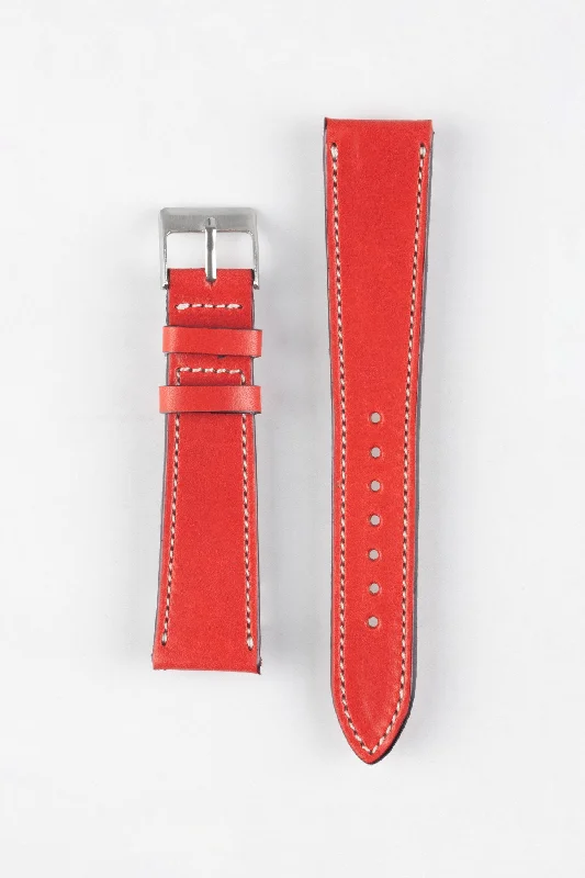 smartwatch with heart health insights-Pebro VIBRANT Genuine Leather Watch Strap in RED