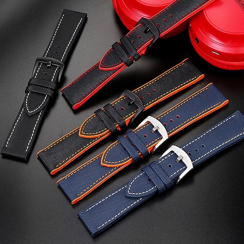 smartwatch with wrist-based glucose monitoring-Breathable Rubber Canvas Watch Strap