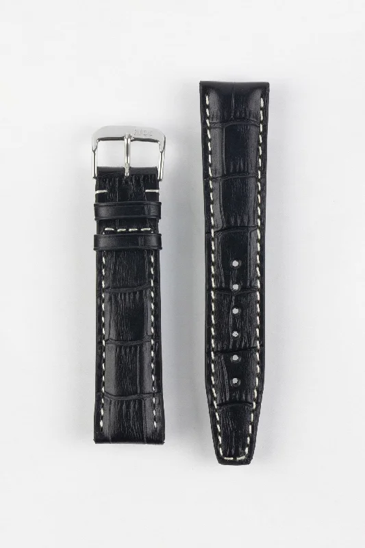 smartwatch with sleep and stress tracking-RIOS1931 BOSTON Alligator-Embossed Leather Watch Strap in BLACK