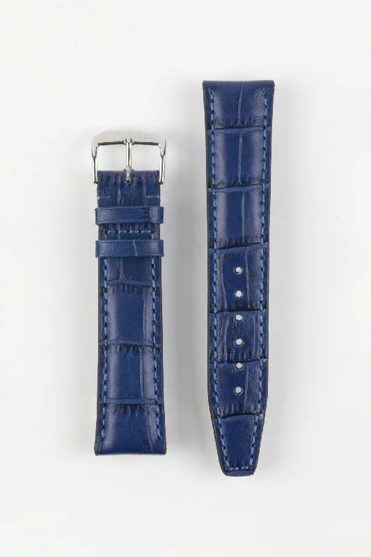 classic leather strap dress watches-RIOS1931 DALLAS Alligator-Embossed Leather Watch Strap in NAVY BLUE