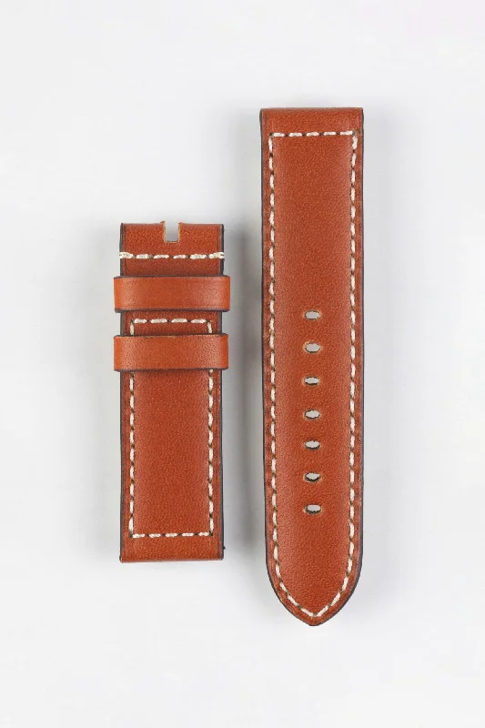 smartwatch with step count analysis-RIOS1931 FIRENZE Genuine Russia Leather Watch Strap in COGNAC