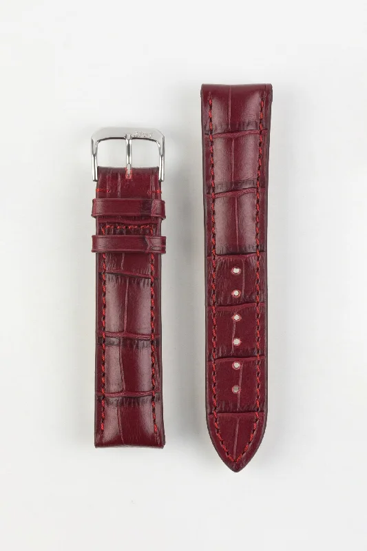 smartwatch with daily health reports-RIOS1931 LOUISIANA Alligator-Embossed Leather Watch Strap in BURGUNDY