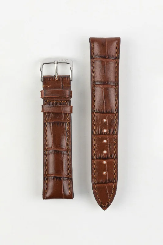 smartwatch with integrated sports modes-RIOS1931 LOUISIANA Alligator-Embossed Leather Watch Strap in MAHOGANY