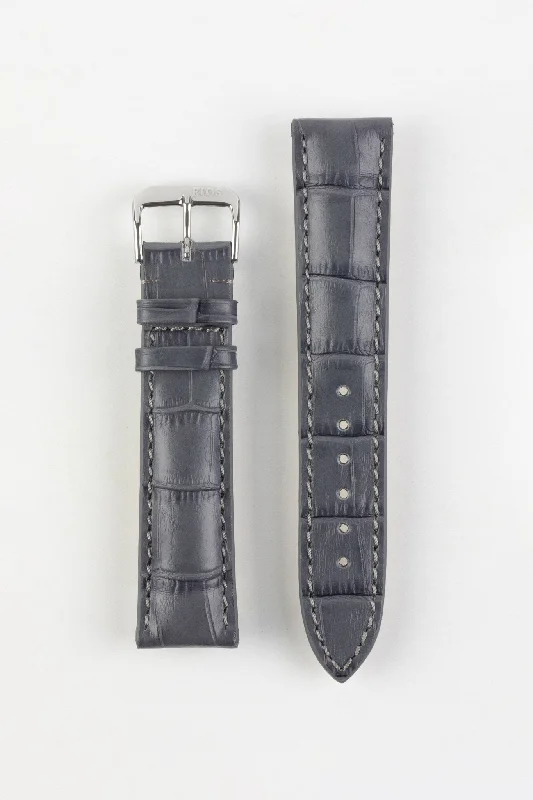 smartwatch with customizable workout alerts-RIOS1931 LOUISIANA Alligator-Embossed Leather Watch Strap in STONE GREY