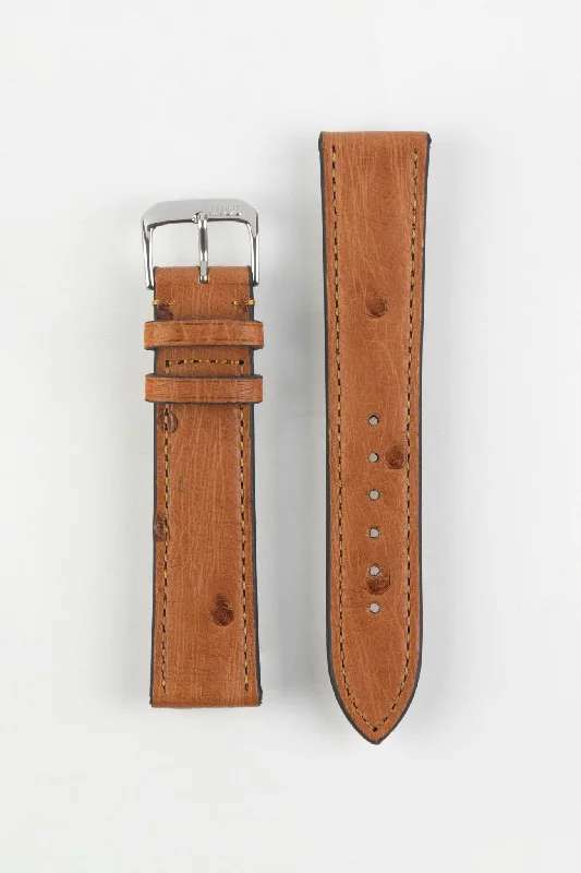 luxury diving watches with deep water resistance-RIOS1931 MAISON Genuine Ostrich Skin Leather Watch Strap in COGNAC