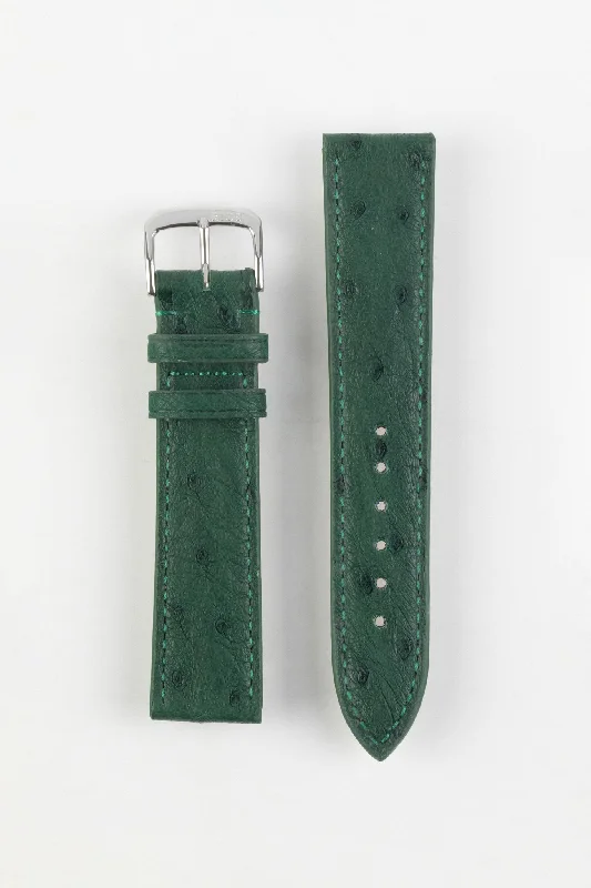 solar-powered analog sport watches-RIOS1931 MAISON Genuine Ostrich Leather Watch Strap in FOREST GREEN