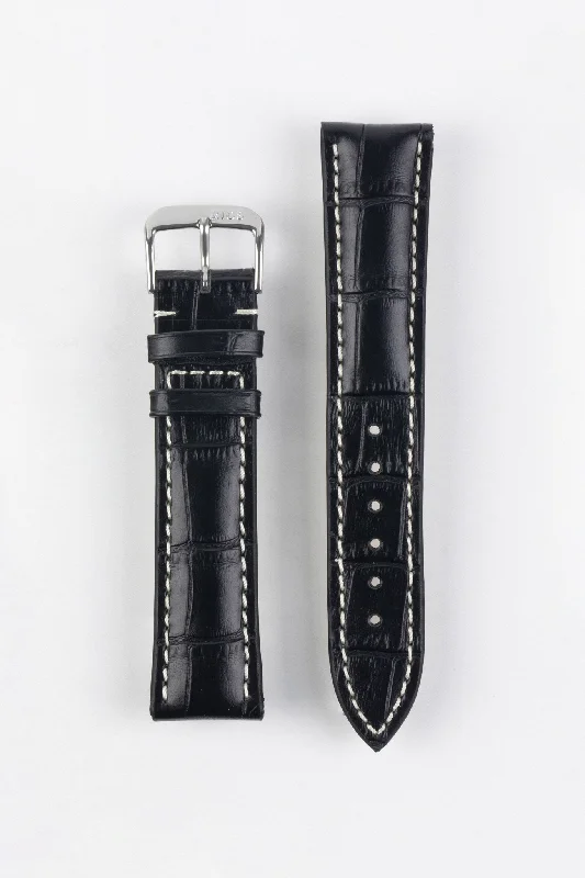 digital sport watches with waterproof design-RIOS1931 NEW ORLEANS Alligator-Embossed Leather Watch Strap in BLACK