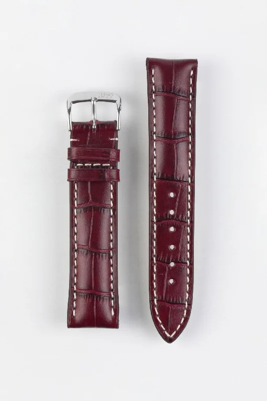 ultra-slim sports wristwatches-RIOS1931 NEW ORLEANS Alligator-Embossed Leather Watch Strap in BURGUNDY