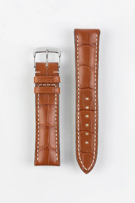 smartwatch with multi-mode exercise tracking-RIOS1931 NEW ORLEANS Alligator-Embossed Leather Watch Strap in COGNAC