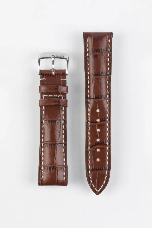 smartwatch with sleep and fitness tracking-RIOS1931 NEW ORLEANS Alligator-Embossed Leather Watch Strap in MAHOGANY