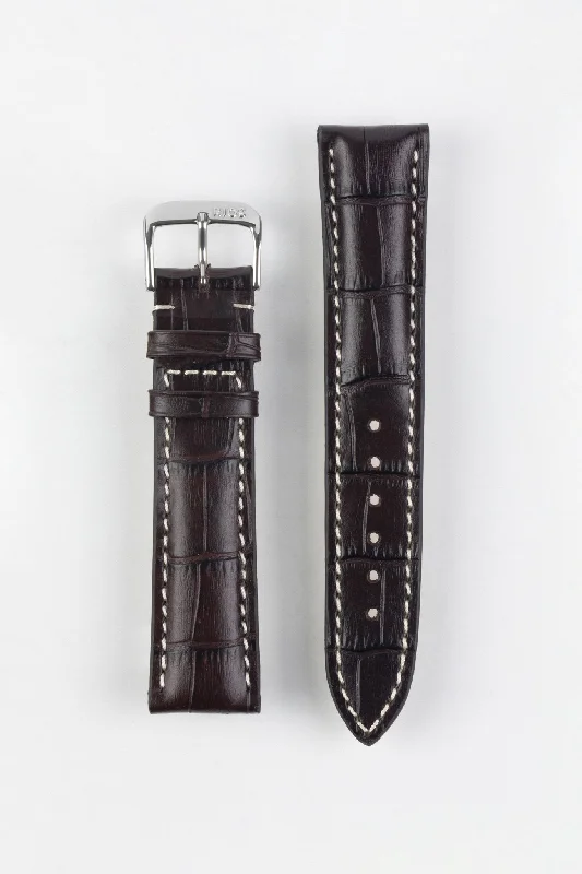 smartwatch with stress-relieving workouts-RIOS1931 NEW ORLEANS Alligator-Embossed Leather Watch Strap in MOCHA