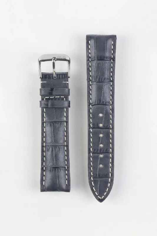 classic aviator wristwatches-RIOS1931 NEW ORLEANS Alligator-Embossed Leather Watch Strap in STONE GREY