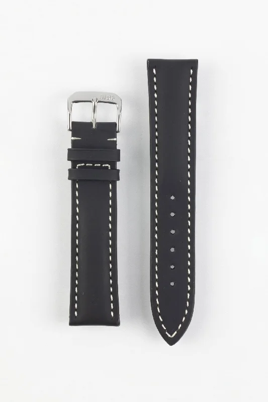 ultra-slim sports wristwatches-RIOS1931 POLO Water Resistant Cow Leather Watch Strap in BLACK