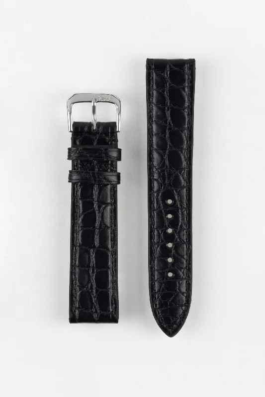 smartwatch with sleep and fitness tracking-RIOS1931 PRESTIGE Genuine Alligator Flank Watch Strap in BLACK