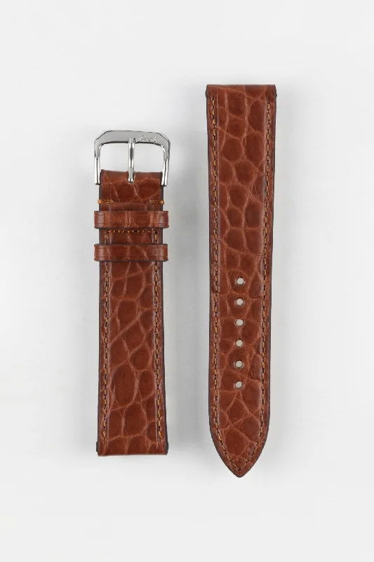 smartwatch with advanced weather forecasting-RIOS1931 PRESTIGE Genuine Alligator Flank Watch Strap in MAHOGANY