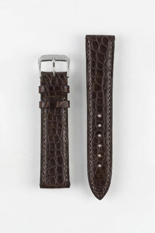 waterproof fitness tracker wristwatches-RIOS1931 PRESTIGE Genuine Alligator Flank Watch Strap in MOCHA